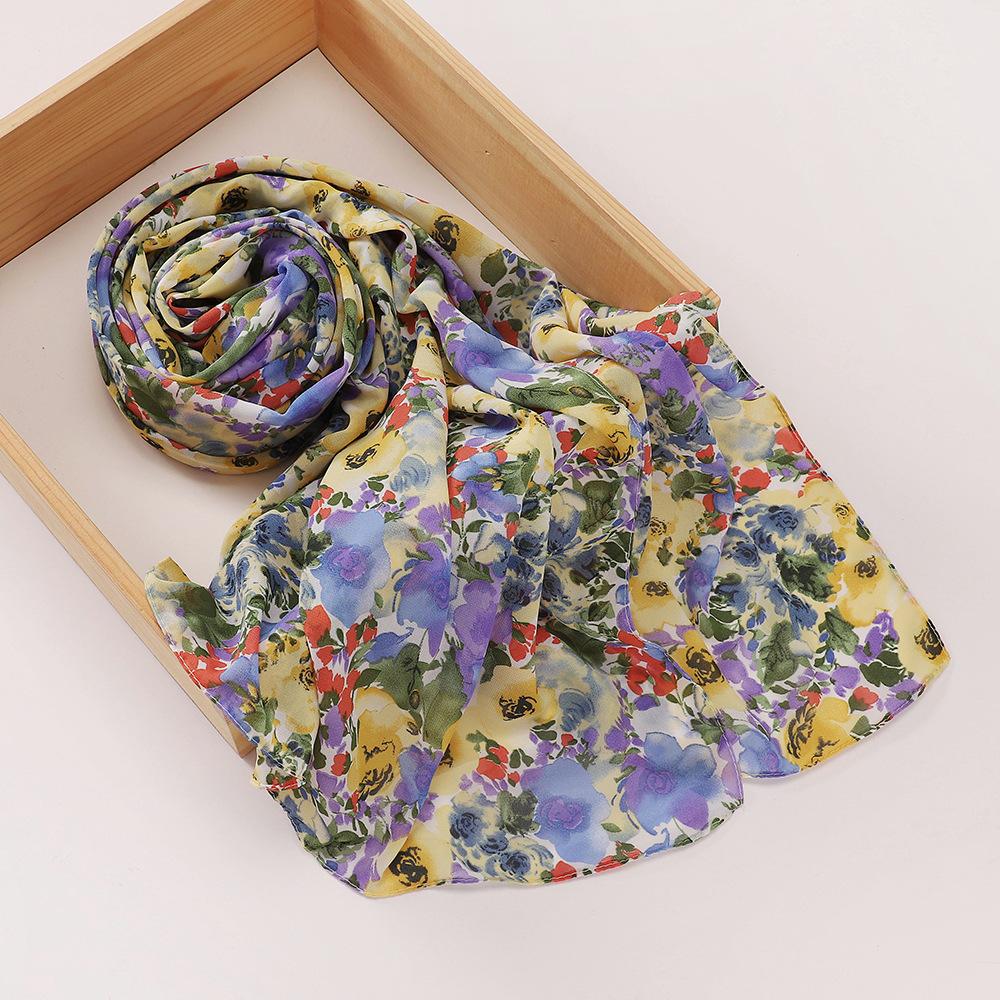 Malaysian Pearl Chiffon Silk Scarf, Rose Print Cover, Hui Headscarf, Yarn Scarf