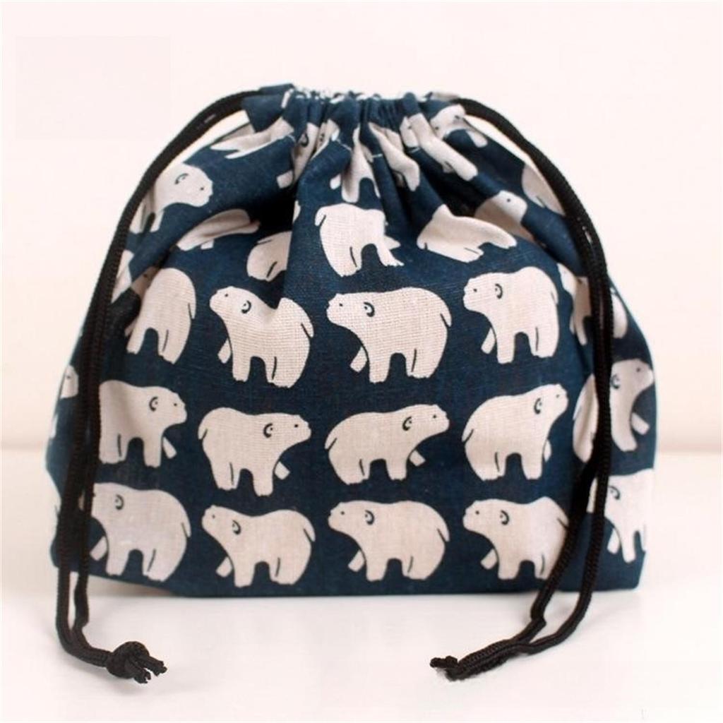 Lunch Bag Cat Polar Bear Lunch Box Pouch Drawstring Picnic Tote Japanese Style Small Handbag Portable Storage Bag