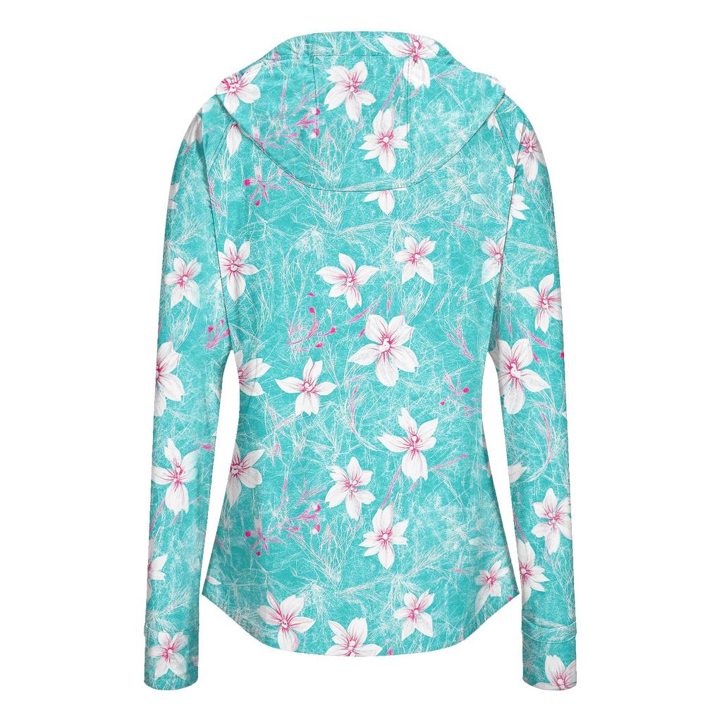 Women's Lightweight Hooded Sun Protection Jacket Full Zip Long Sleeve with Pockets Floral Print Casual Outdoor Lightweight Cover Up