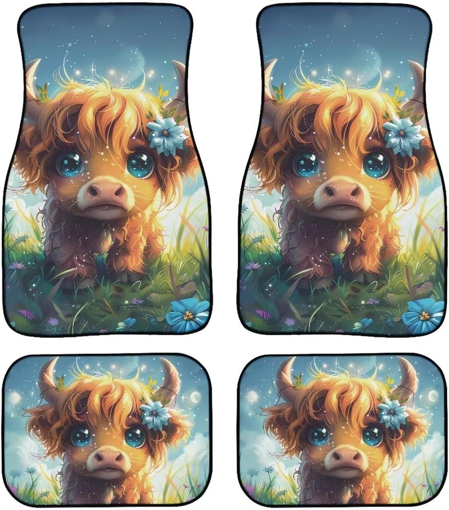 Universal Fit Auto Carpet Floor Mats Set of 4 for Women Girls Decorative Boho Floral Print Car Floor Mats Front & Rear Liners Set