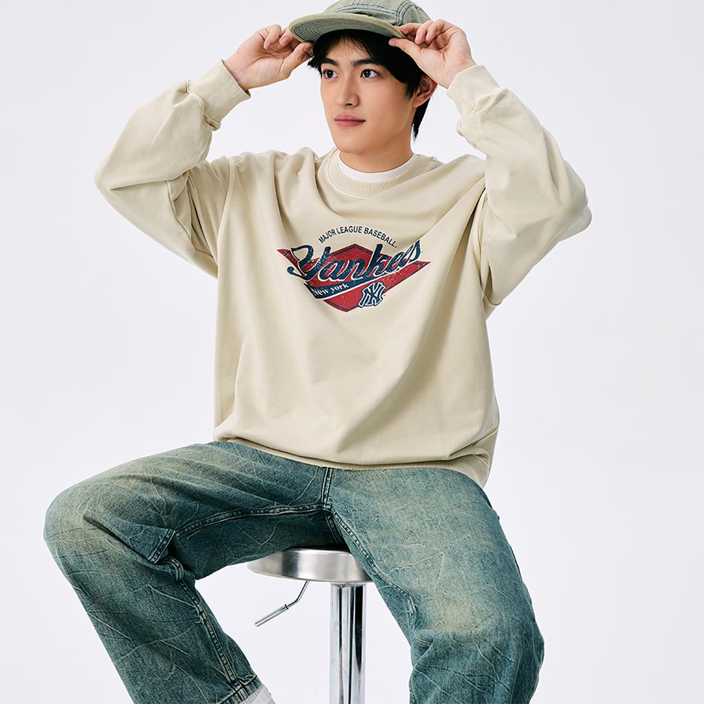 New MLB MLB Preppy Style Collection New York Yankees SS25 Sweatshirt Unisex Linen Sandy Brown 3AMTV0751-50SAM
