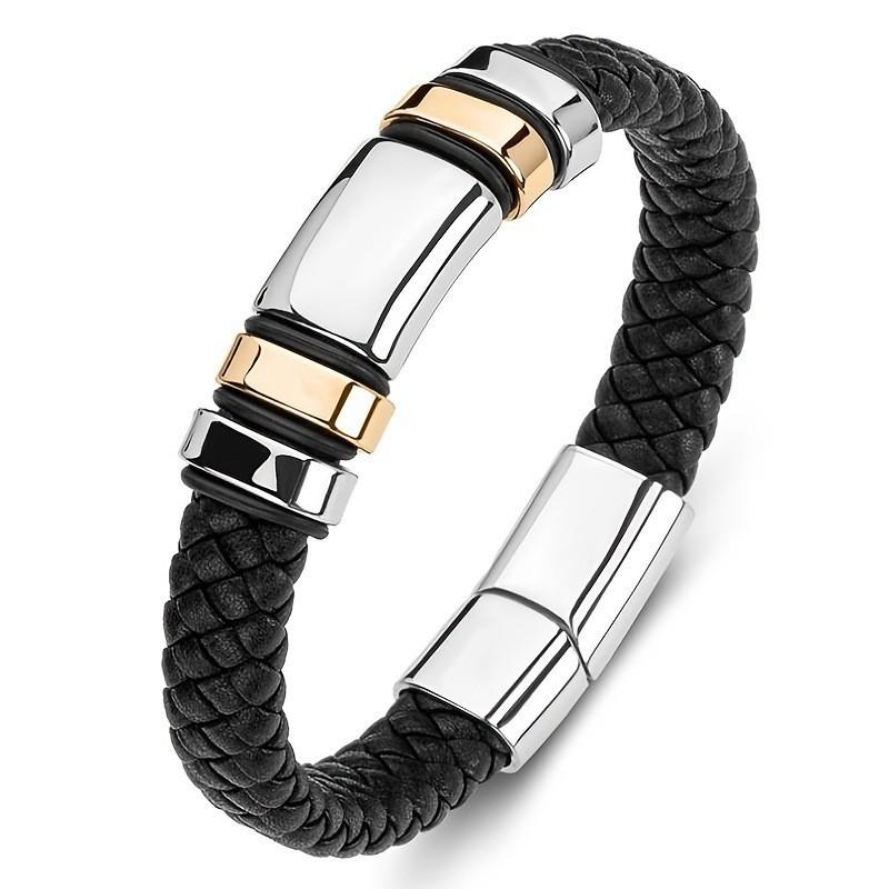 New Style Personalized and Trendy Mens Cool Simple Leather Glossy 4 Ring Bracelet