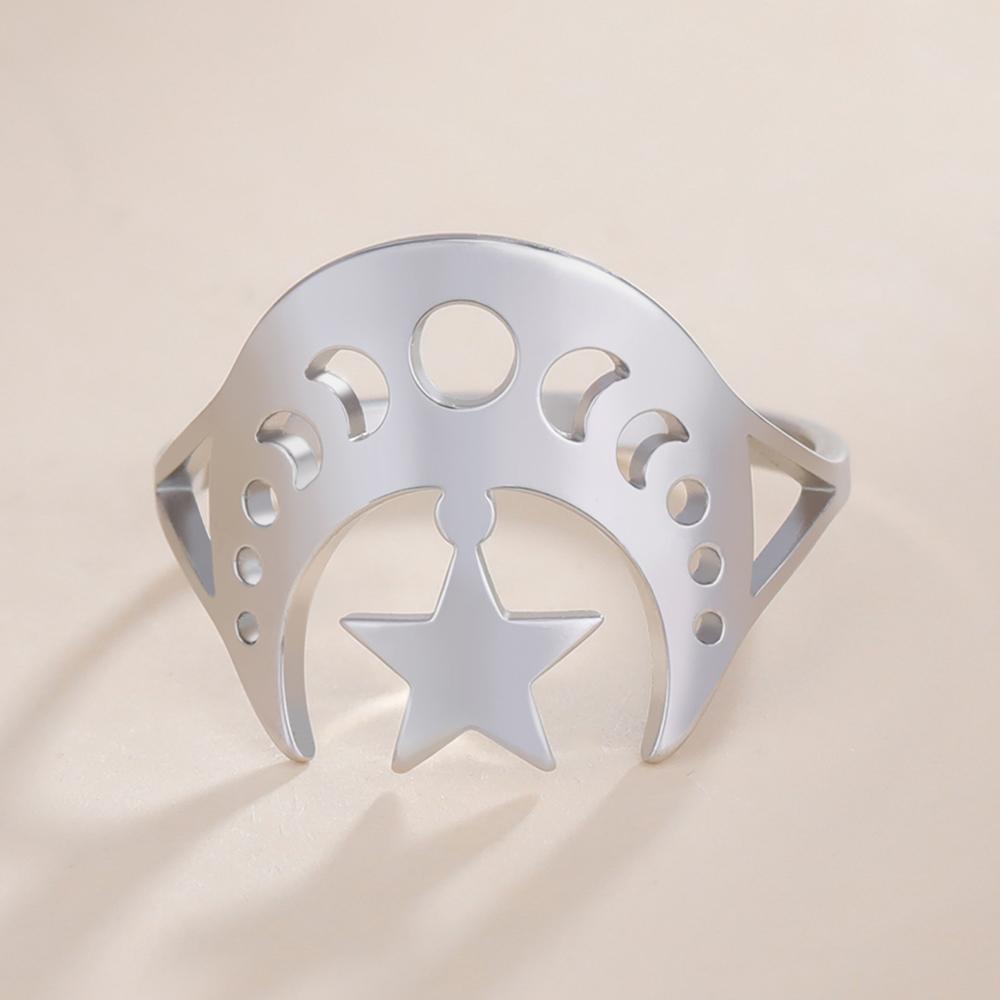 Dawapara Crescent Moon Fashion Women Ring Lunar Moon Phase Witch Stainless Steel Lucky Amulet Minimalist Jewelry 7