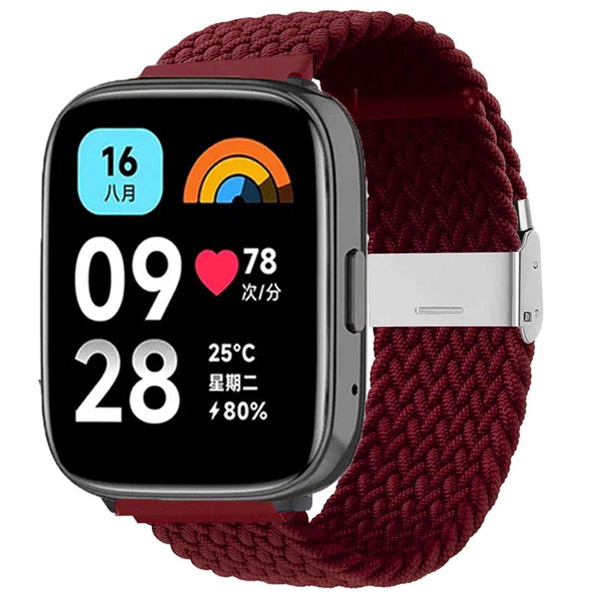 

22 мм Эластичный плетеный ремешок для Redmi Watch 5/3 Active, нейлоновый регулируемый браслет с быстросъемным креплением для Redmi Watch 3/5 Lite for Redmi 3 Active вино красного