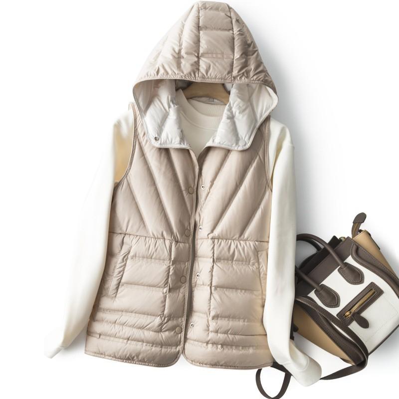 Womens Lightweight Hooded Down Vest White Duck Puffer Short Fit Casual Winter Outerwear