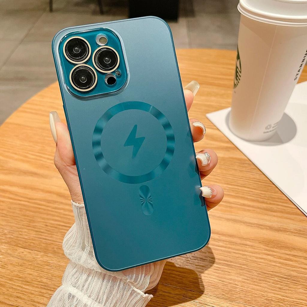 Luxusní jednobarevné matné magnetické zadní kryty pro iPhone 14 13 12 11 Pro Max Plus s ochrannou fólií na objektiv Magsafe pouzdro na telefon
