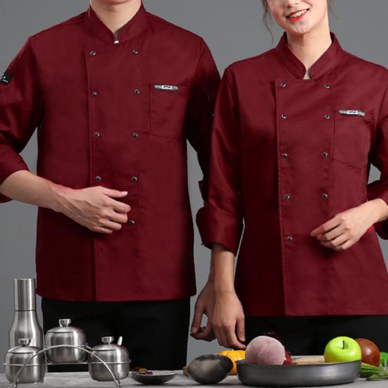 Top da chef Tasca tinta unita Manica lunga Bottoni da catering leggeri a doppio petto Taglie forti Camicia da cuoco unisex Abbigliamento da chef
