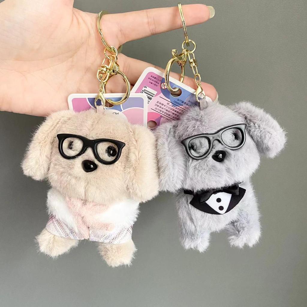 Trendy Mini Cartoon Dog Plush Keychain Pendant – Cool Puppy Backpack Decoration
