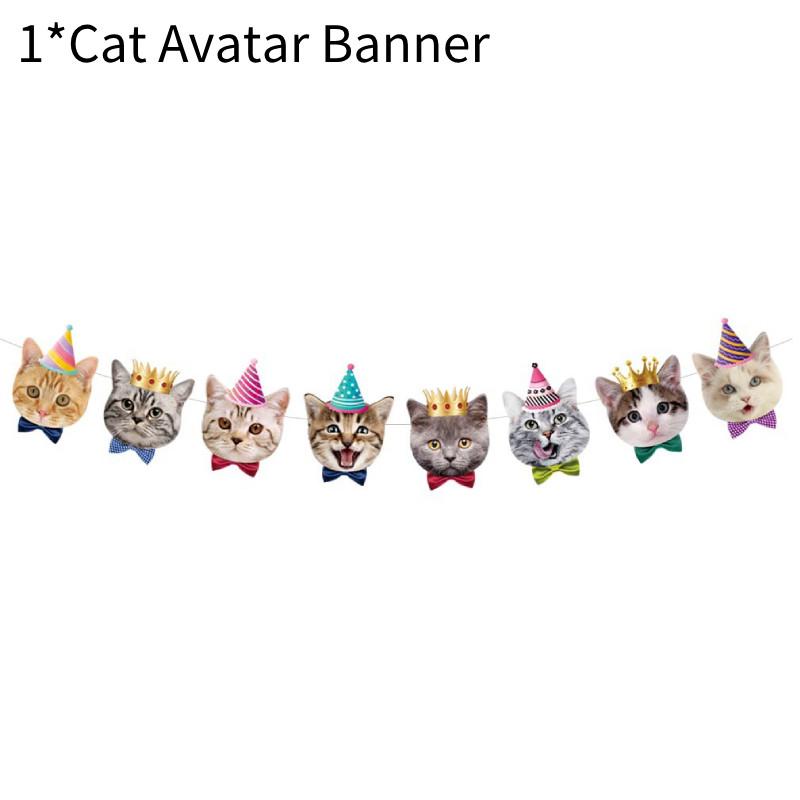 

Кошачья тема дня рождения Набор для украшения питомца для вечеринки Баннер Топпер для торта Открытка Cat Avatar Banner