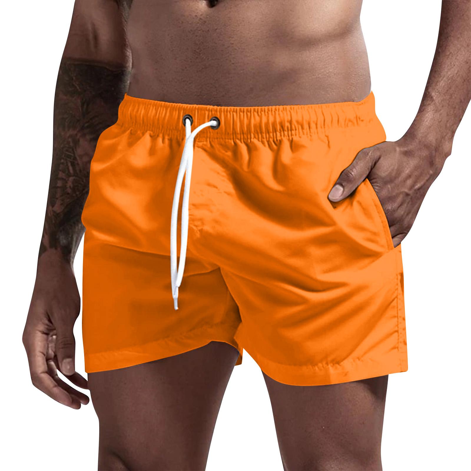 

Men s Drawstring Multi Pocket Shorts Sports Fitness Beach Shorts L помаранчевий