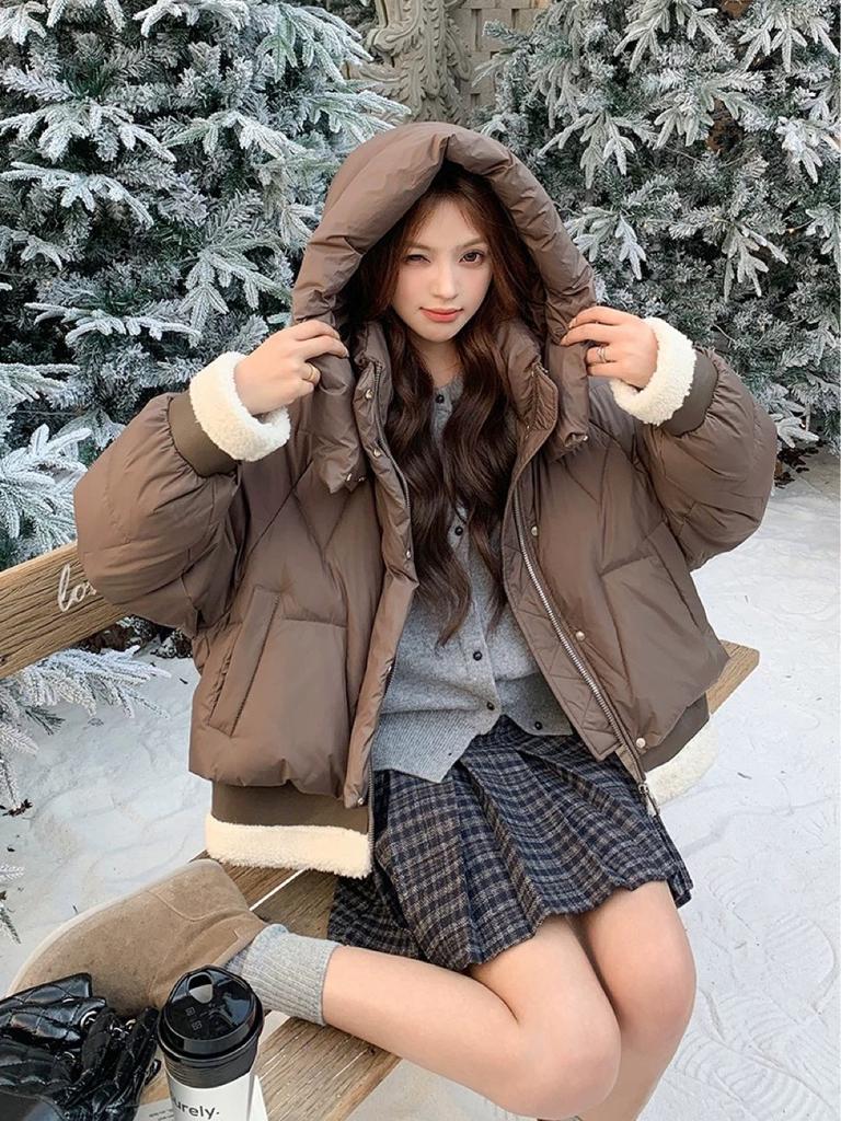 European and American Maillard fake two-piece splicing mink cotton-padded jacket women's new winter hooded jacket cotton-padded jacket