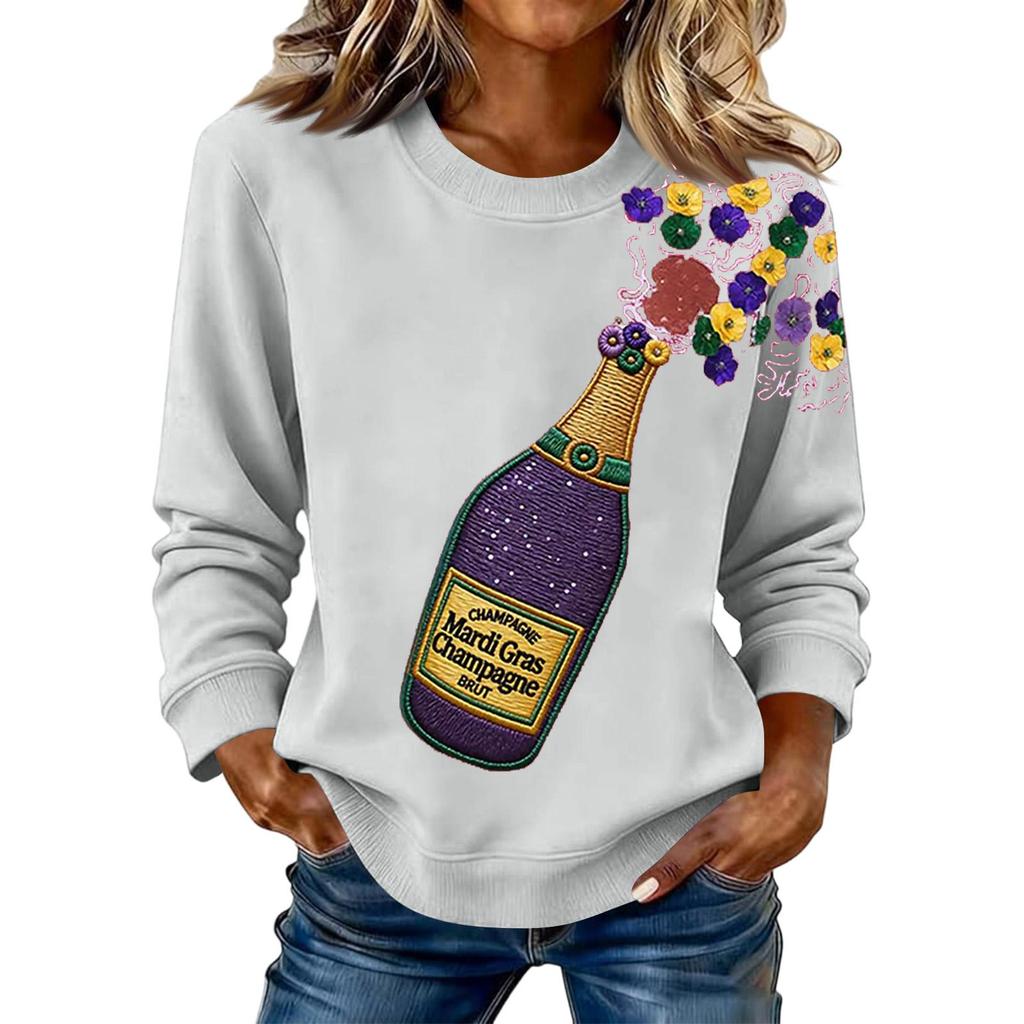 Damenmode Bedrucktes Langarm Locker Rundhals Sweatshirt Top