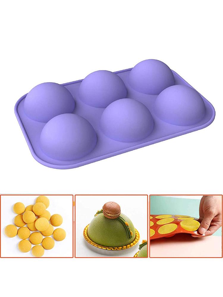 Semi Sphere Silicone Mold 6 Holes Half Sphere Baking Mold for Chocolate Fondant Ice Cube Cake Decoration Purple