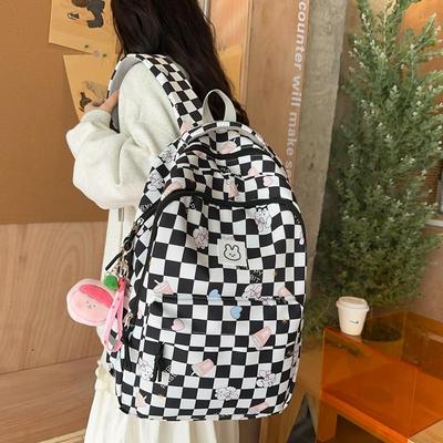 Kostkovaný batoh pro ženy a muže: Školní a taška na notebook s velkou kapacitou pro studenty středních a nižších středních škol
