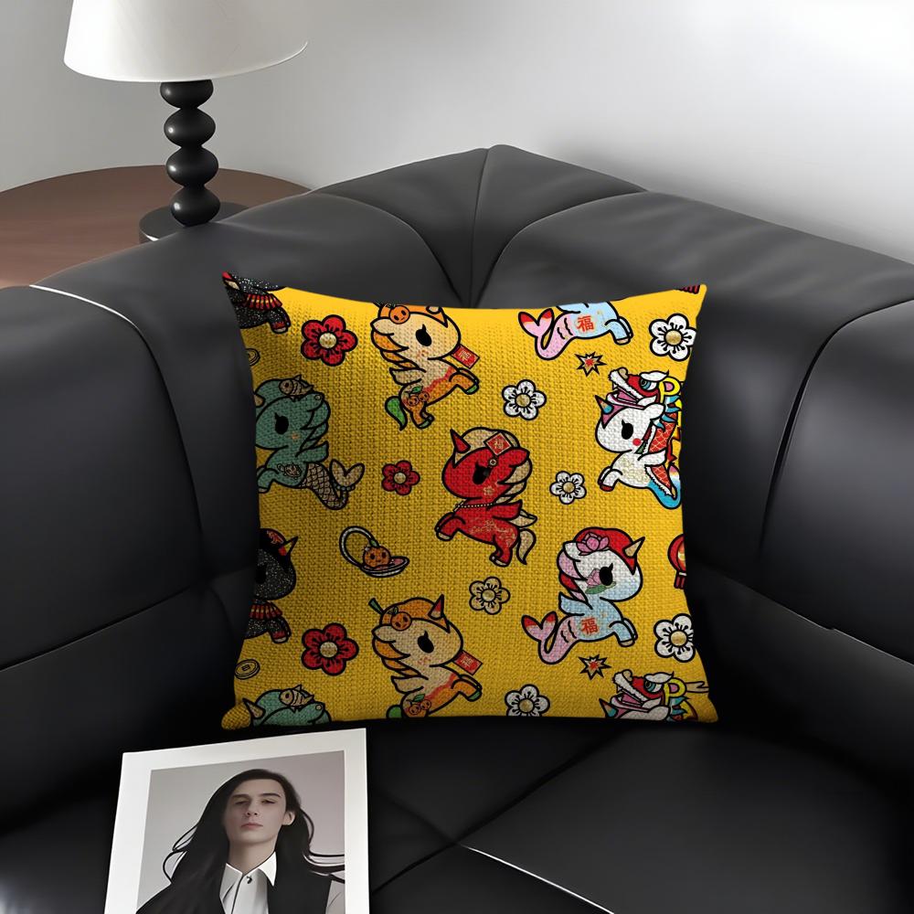 Japan Tokidoki Creative Pillow Case Natural Linen Organic Fabric Double-Sided Printing Sofa Home Decor Gift Cushion Cover