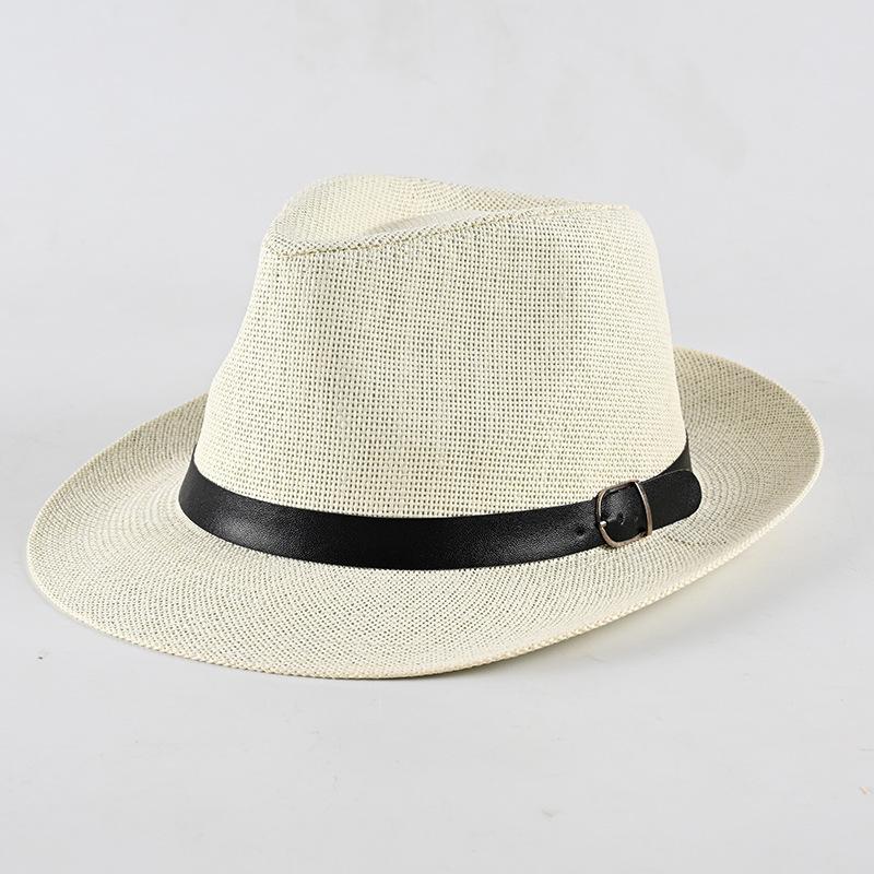 Curled Jazz Top Hat Panama Straw Hat Vacation Shade Wide-brimmed Hat Dome Gentleman's Hat Straight