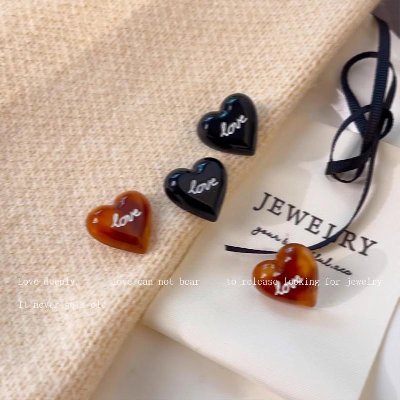 Amber Brown Sugar Korean Sweet Love Charm Earrings - Retro Autumn/Winter Unique Heart Design