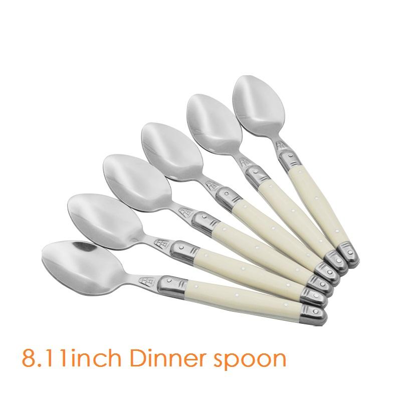 4/6/24pcs Laguiole Ivory White Silverware Stainless Steel Steak Knives Table Forks Dinner Spoons Dessert Teaspoon Xmas Cutlery