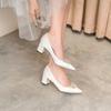 Bridal Wedding Shoes White Satin Crystal Rhinestones Chunky Heels French Design Plus Size Wedding Dress Bride Shoes