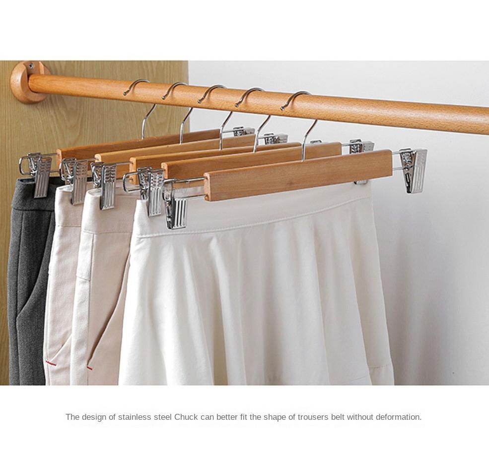 No Trace Solid Wooden Hanger Wood Trouser Hanger with Clip High Quality Pants Clips