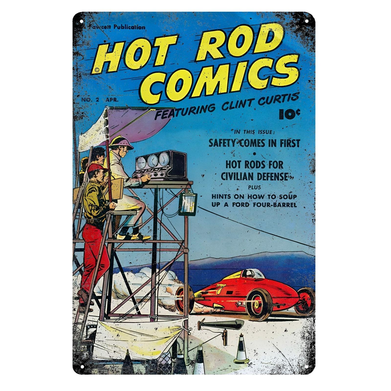 Vintage Hot Rod Comics Car Metal Poster   Garage Tin Sign Retro Automotive Decor with Classic Cars Easy Hang with PreDrilled 20x30cm（7.8x11.8inch）