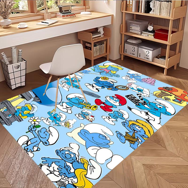 Blue Smurfs Print Rug, Washable Floor Carpet, For Entryway Dorm Laundry Room Office Study, Home Decor Birthday Christmas Gift
