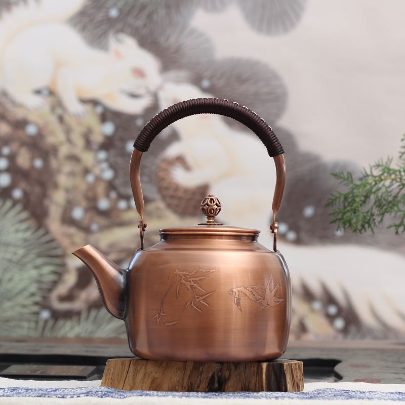 1.7L Red Copper Kettle Pure Handmade Copper Teapot Kung Fu Tea Kettle Large Capacity Boil Water Kettle Antique Kitchenware