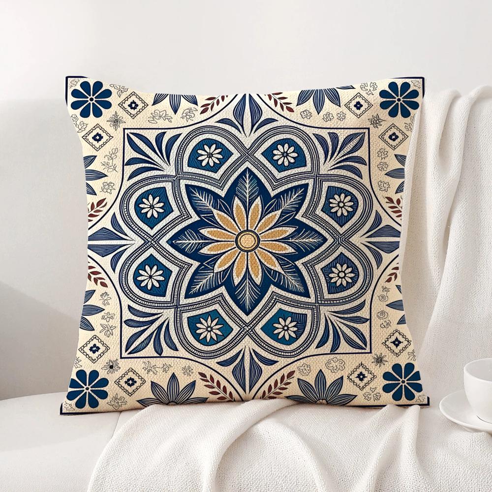 Resort-Style Patterns Cushion Cover Natural Linen Organic Fabric Double-Sided Printing Sofa Home Decor Gift Pillow Cover