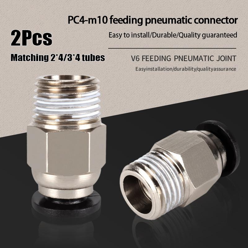 2Pcs 3D Printer Parts Pc4-01 M10 Thread Male Straight Pneumatic Connector Quick-Insertion Straight-Through For E3D-V6 Connector