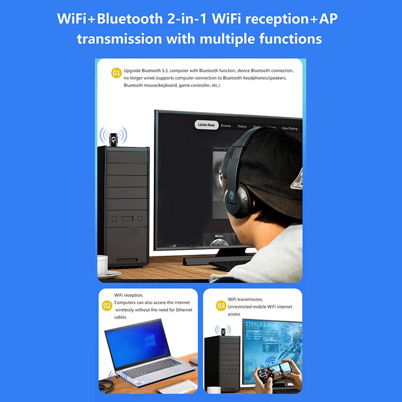 

900 Мбіт/с Usb Bluetooth-сумісний аудіоприймач Bt5.3 2.4G/5Ghz Бездротовий передавач Музичний приймач для ПК Ноутбук Привід безкоштовно