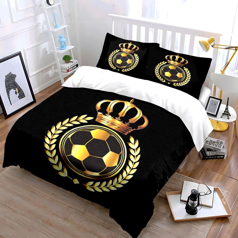 Golden crown, soccer ball. Bedding sets Duvet cover sets Duvet covers Pillowcases(1*Duvet Cover 2*Pillowcases without duvet insert)