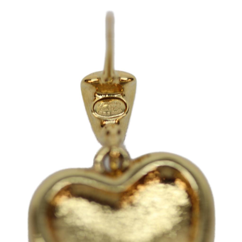 Chanel C24K Gold Black Heart Lace Design CC Logos Earrings Earring goldUsed