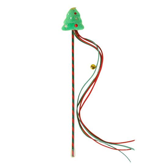 Christmas Cat Teaser Wand Interactive Toy Cartoon Apples Christmas Tree Star Gingerbread Man Plush Rod for Cats Safe Material Pet Supplies