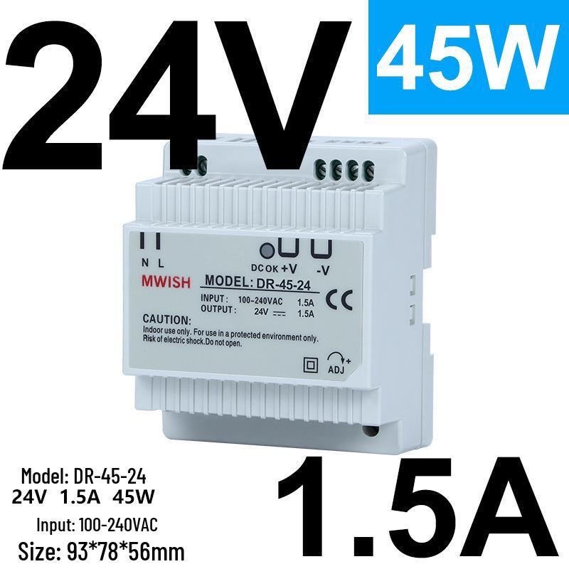 

Промисловий імпульсний блок живлення для монтажу на DIN-рейку, 45 Вт, 12 В/24 В, AC 220 до DC 2 А