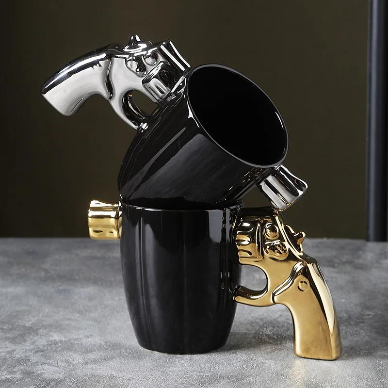 Ceramic Gun Mug Cup 3D Pistol Gun Handle Mug Cup Sheriff Mug Novelty Funny Gifts oro