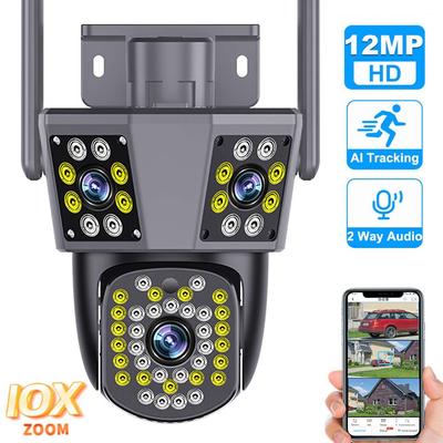 6K 12MP WiFi Surveillance 10X Zoom Three Screens Outdoor PTZ IP Camera Motion Tracking Security Protection 9MP Video Cams
