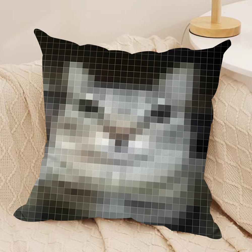 Meme Pixel Cat Cute Funny Cushion Cover Silky Short Plush Invisible Zipper Dustproof Sofa Pillow Case For Home Decor