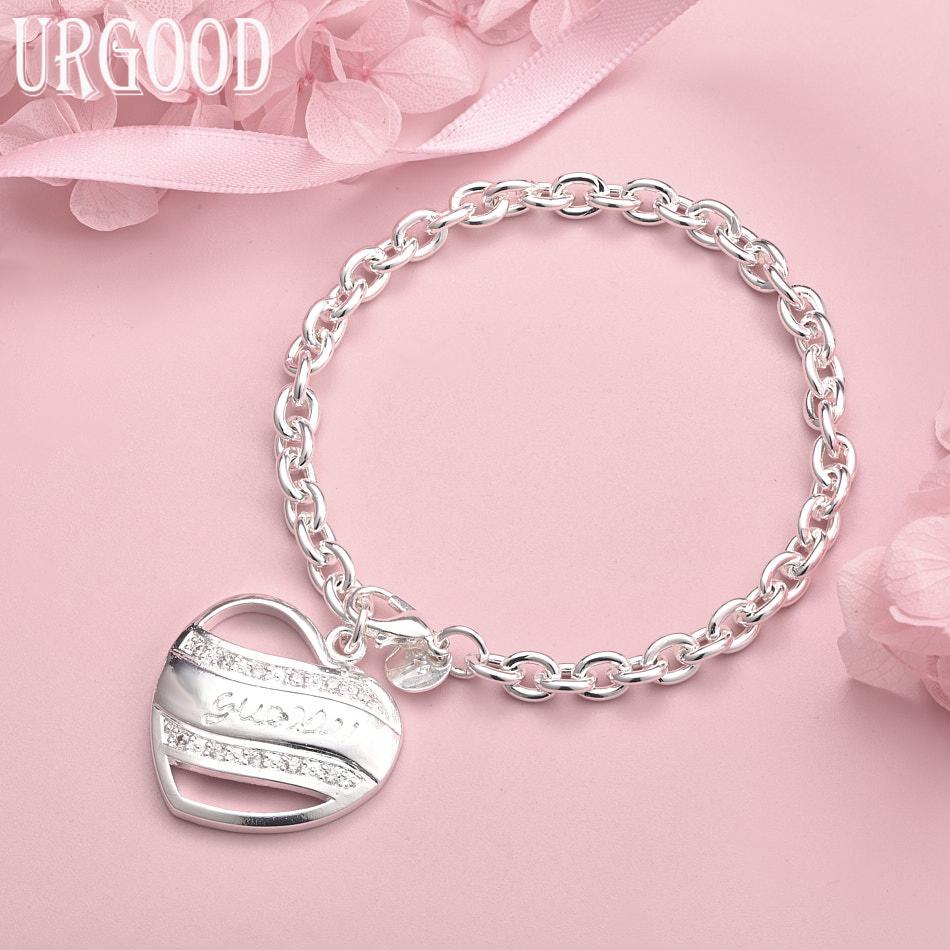 925 Sterling Silver Heart Bracelet Men Women Gift Wedding Fashion Jewelry