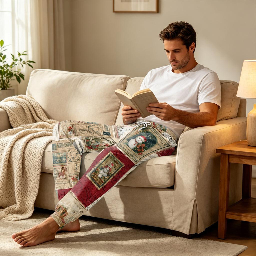 Men's Christmas Print Sleep Pants for Fall and Winter Comfort Wear