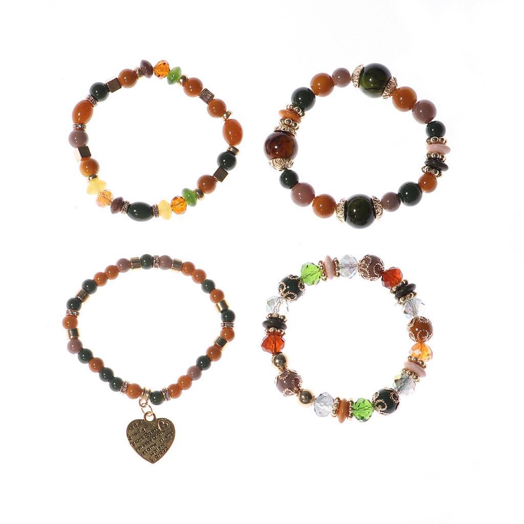 Bohemian Multi-Layer Bracelet Crystal Peach Heart Beaded Women'S Hand Retro Jewelry
