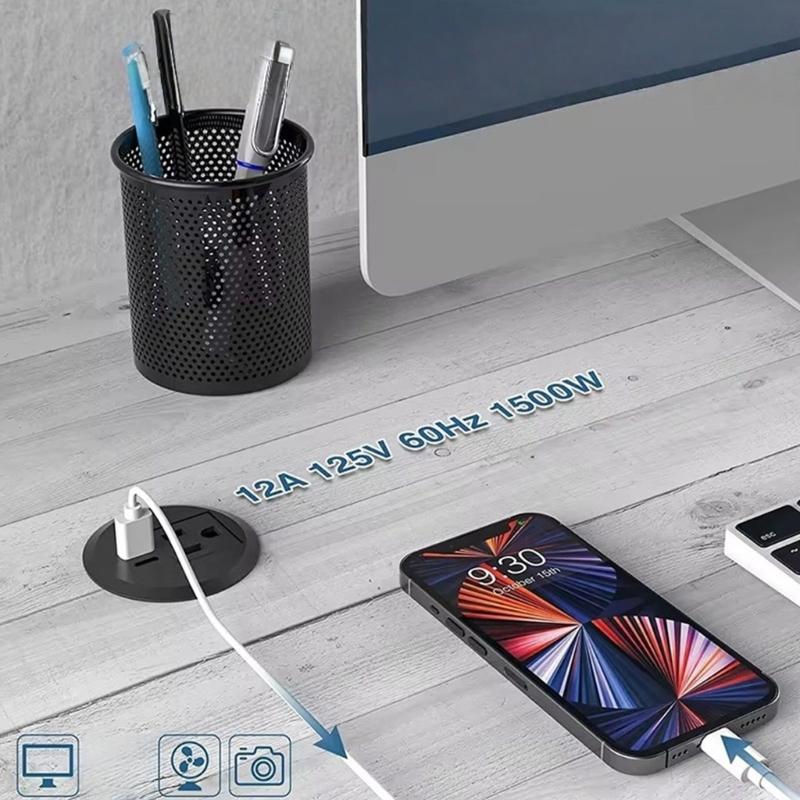 Hiddens Embedded Round Socket Power Outlet 18W USB A and Type C Charging Port 50mm Cutout Safe for Home Office Use