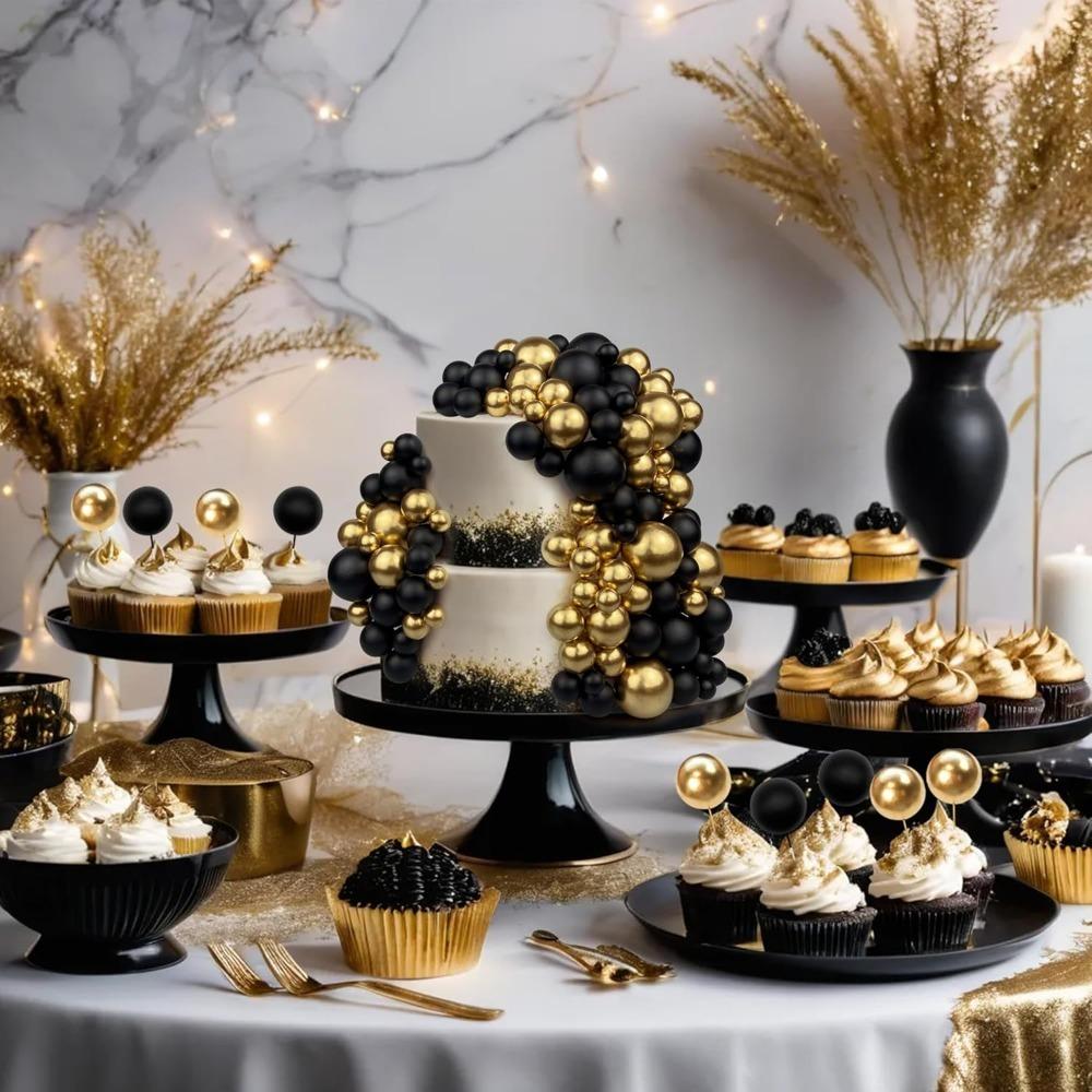 20/30Pcs Cake Balls Decoration Gilded Black Happy Birthday Foam Ball Cake Stickers Party Mother's Day Decor DIY Wedding Decor