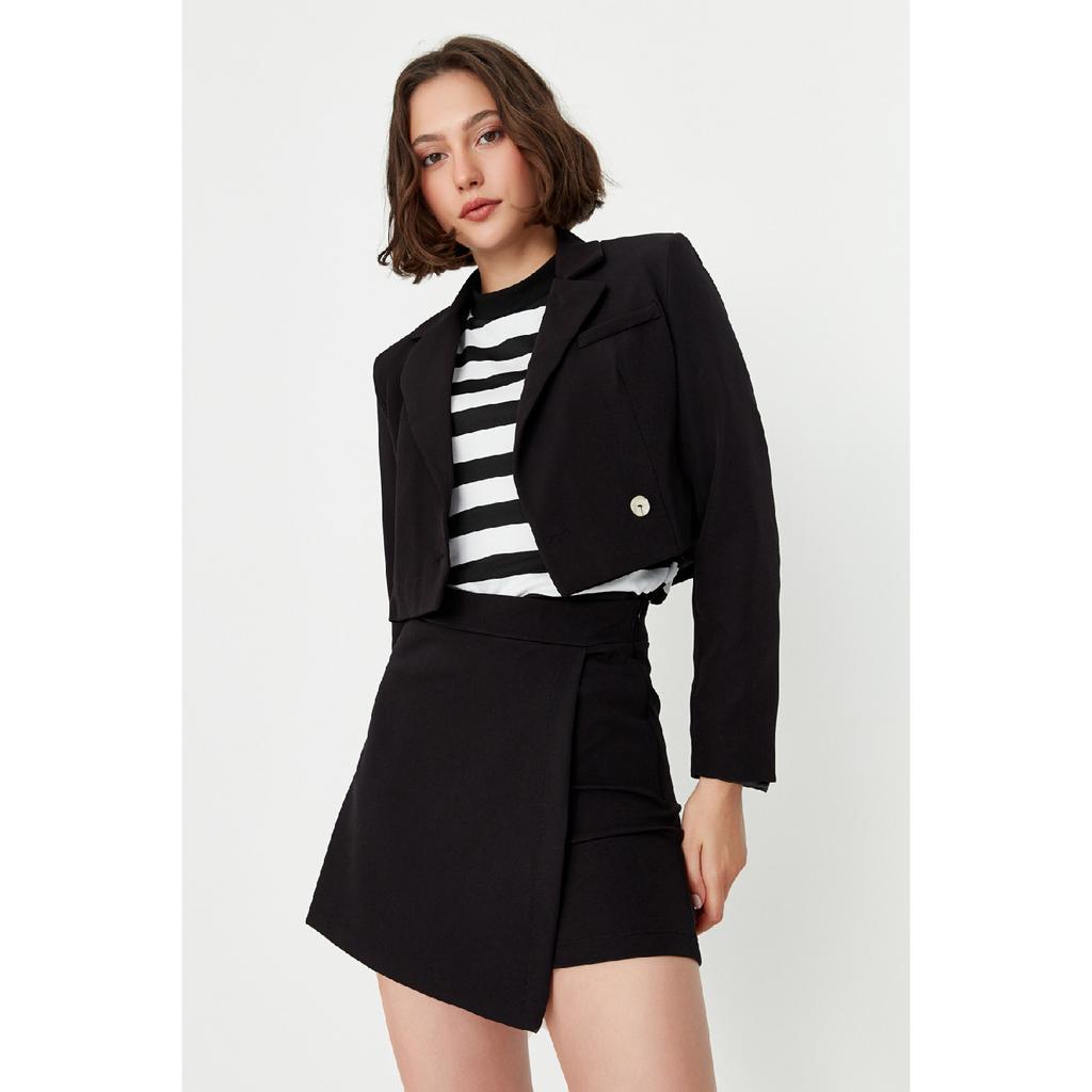 Fusta neagră, țesătă la dublu, pantaloni scurți Twoaw20sr0072