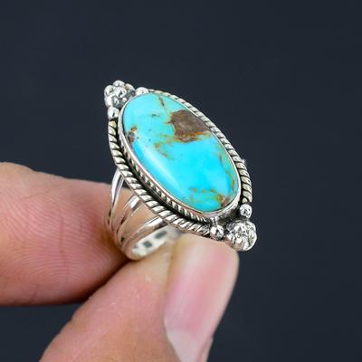 Natural Turquoise Gemstone Solid 925 Sterling Silver Trio Shank Ring For Women & Girls