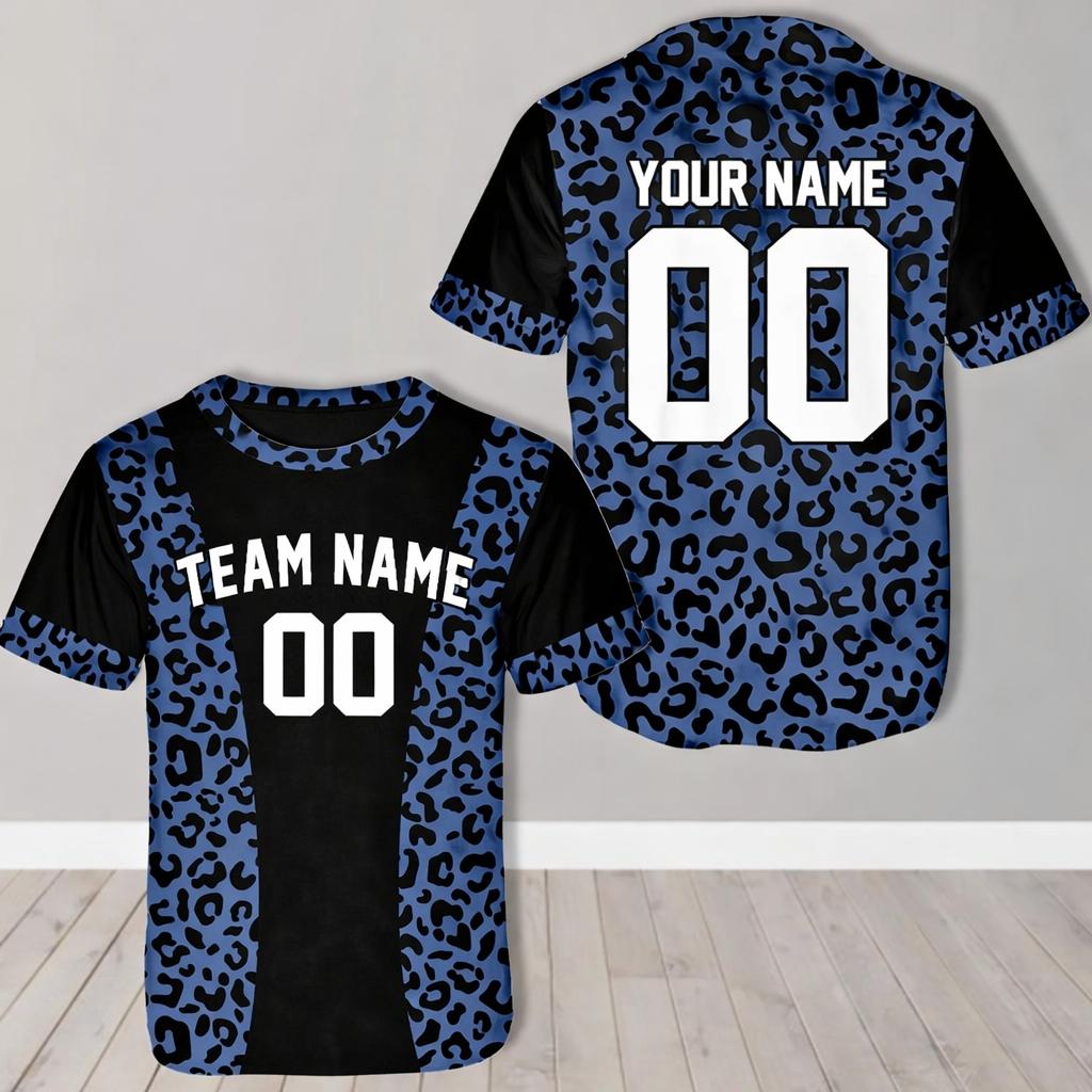 Custom Leopard Print Baseball Jersey Men Women Round Neck Team Name Number Sports Shirt Personalized Uniform Top Gift Custom Tee