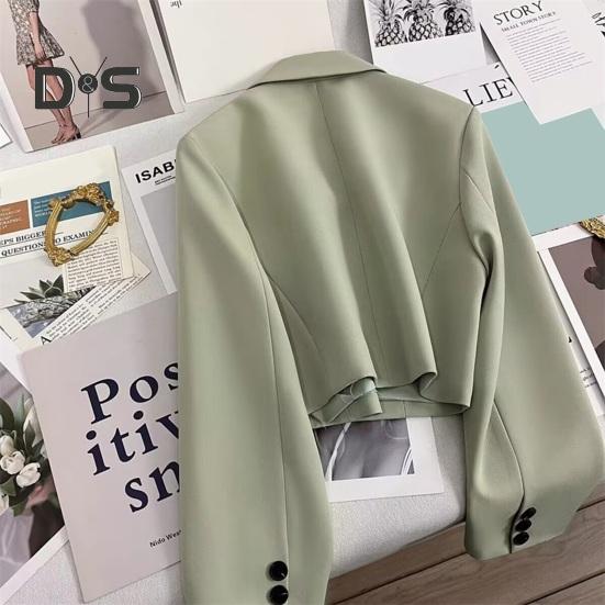 Damedressjakke Formell Forretningsstil Nedslått Krage Knappdekor Slim Fit Kort Ensfarget Lange Ermer Cardigan Enkeltknapplukking OL Pendling