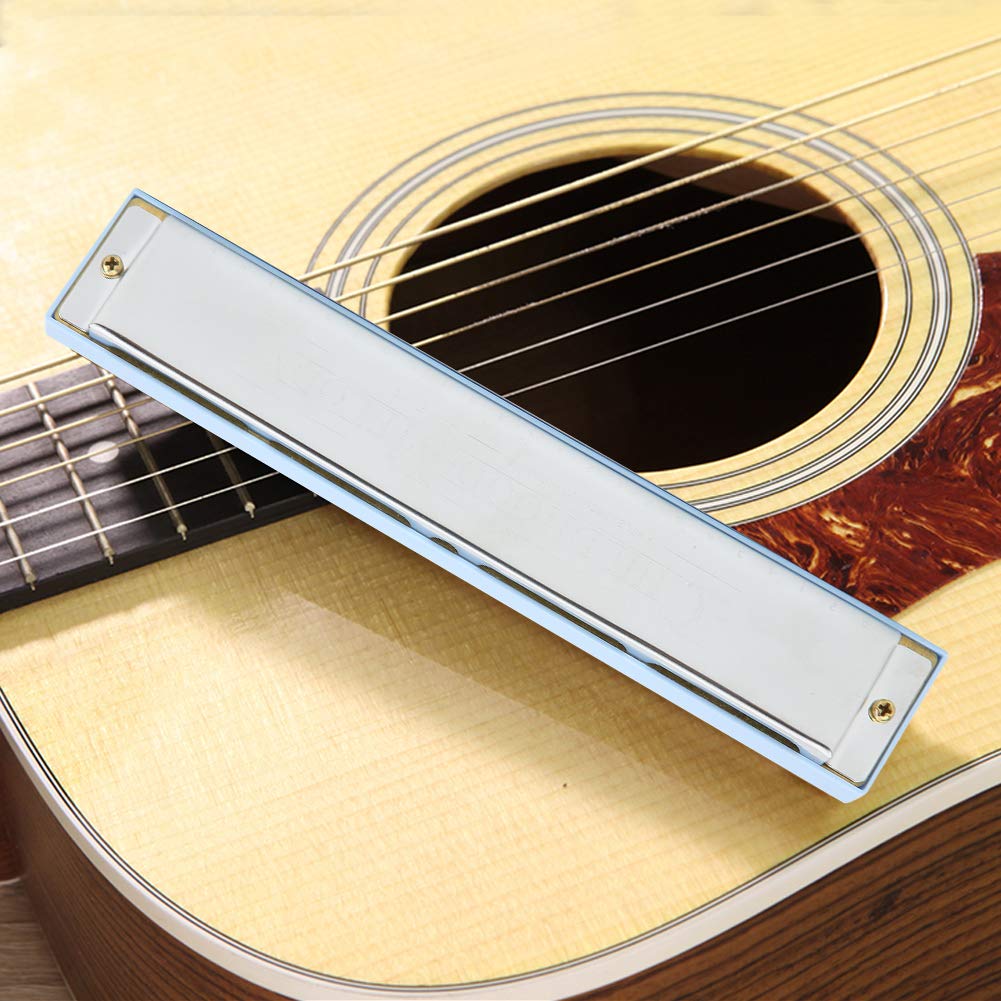 24-Hole Professional Mouth Organ, Diatonic Harp, Loud Sound C Key Harmonica, for Students, Children, and Home Entertainment (Blue)