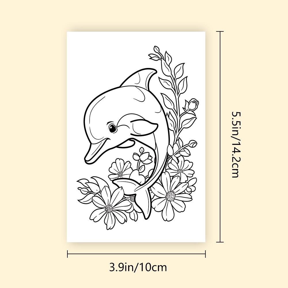 32 pcs, Dolphin Doodle Coloring Cards, Postcards, DIY Coloring Cards, Birthday Gifts, Back to School Supplies, Christmas Gifts bianco