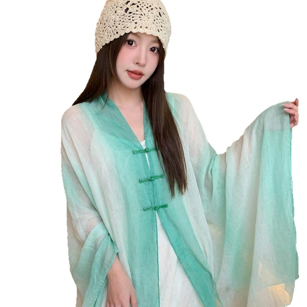Small fresh white floral silk scarf women's summer travel buckle sunscreen large shawl beach towel thin yarn scarf scarf
