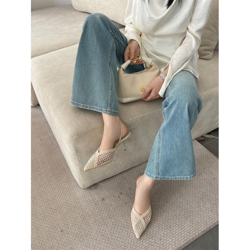 

2025 new woven bag head high-heeled sandals rear strap women s shoes 43 абрикосовый